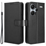 Xiaomi Redmi Note 13 Pro+ (Plus) Leather Flip Case w. Strap & Texture - Black