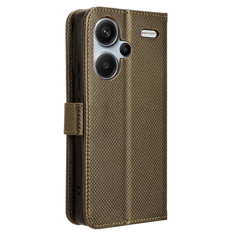 Xiaomi Redmi Note 13 Pro+ (Plus) Leather Flip Case w. Strap & Texture - Brown