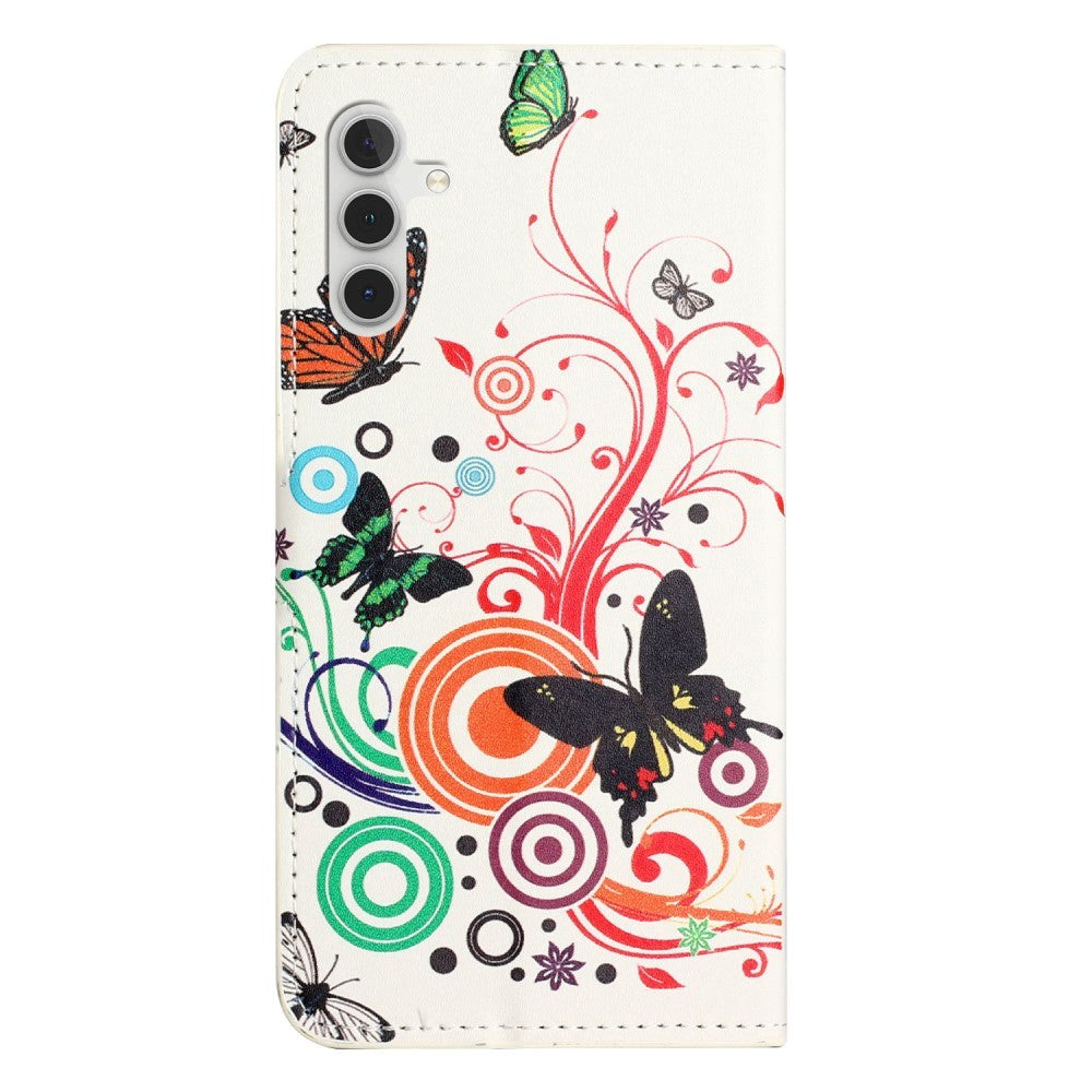 Samsung Galaxy S24 Leather Case w. Wallet & Stand Function - White / Butterflies