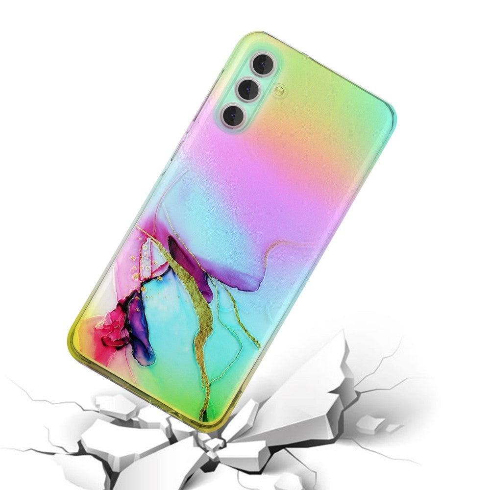 Samsung Galaxy S24 Transparent Plastic Back Cover w. Colorful Marble Pattern - Green