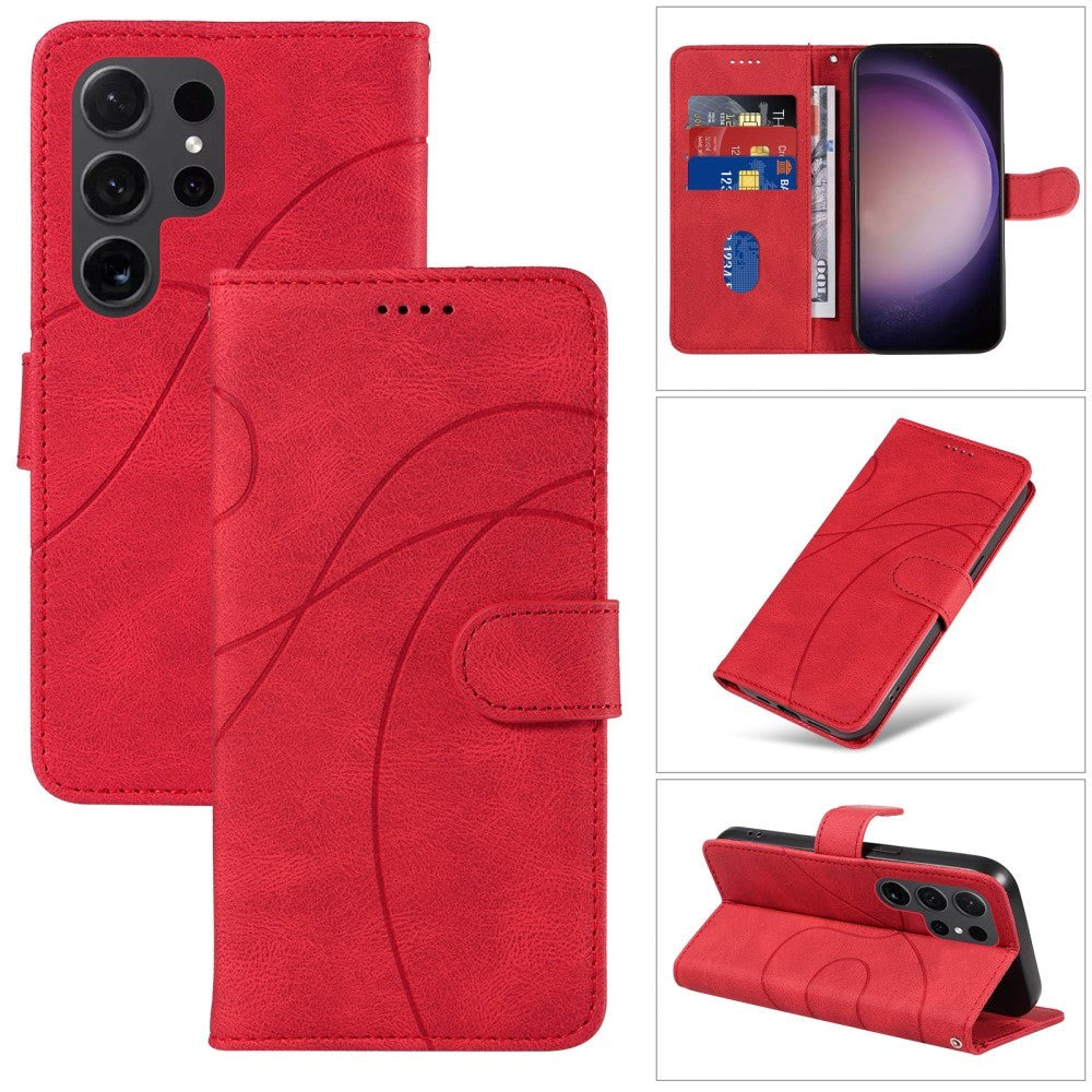 Samsung Galaxy S24 Ultra PU Leather Case with Wallet and Strap - Red