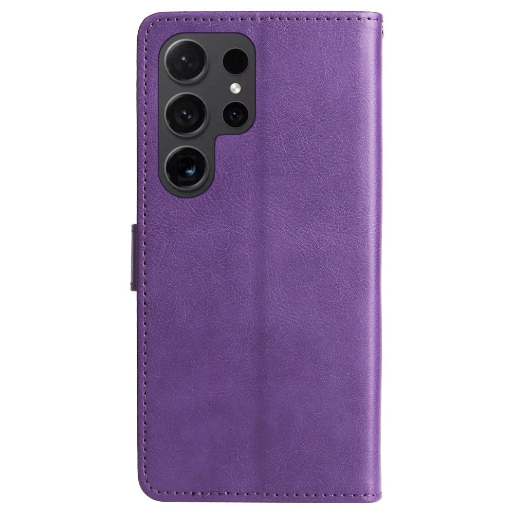 Samsung Galaxy S24 Ultra Leather Flip Case with Wallet and Strap - Purple