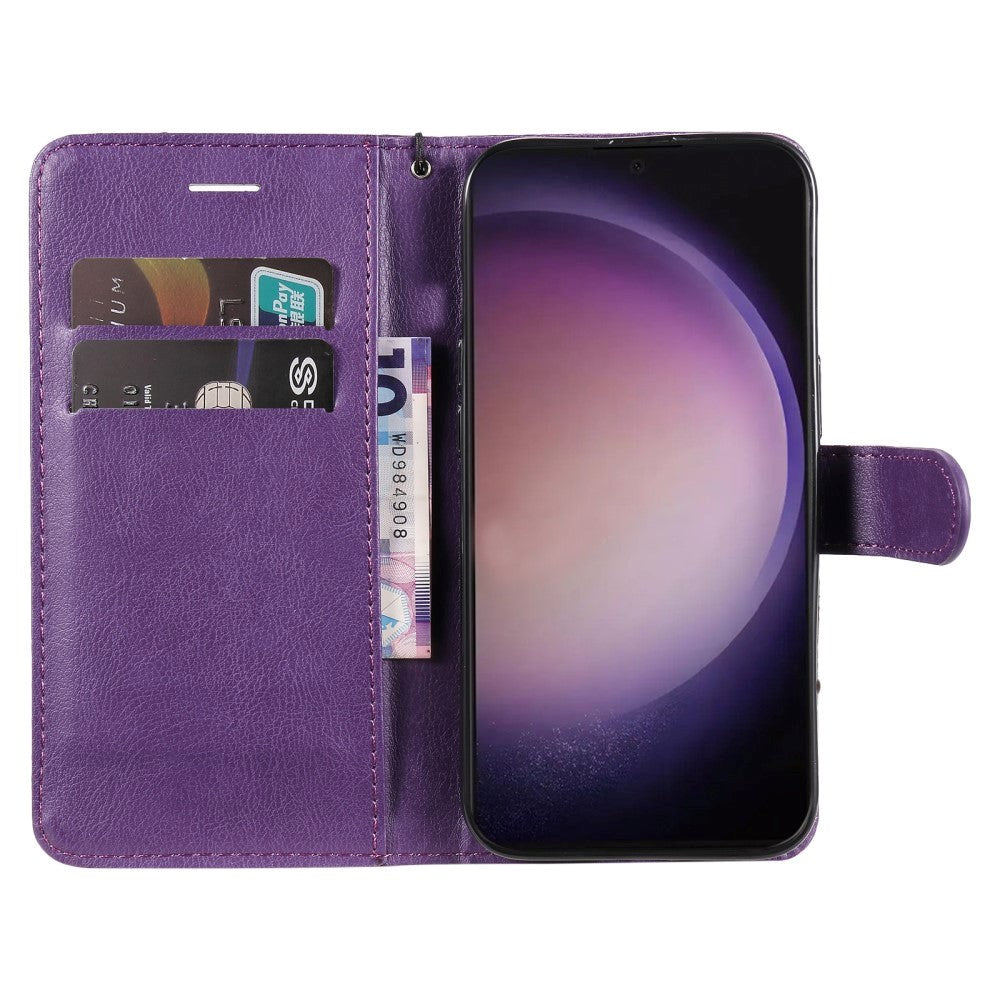 Samsung Galaxy S24 Ultra Leather Flip Case with Wallet and Strap - Purple