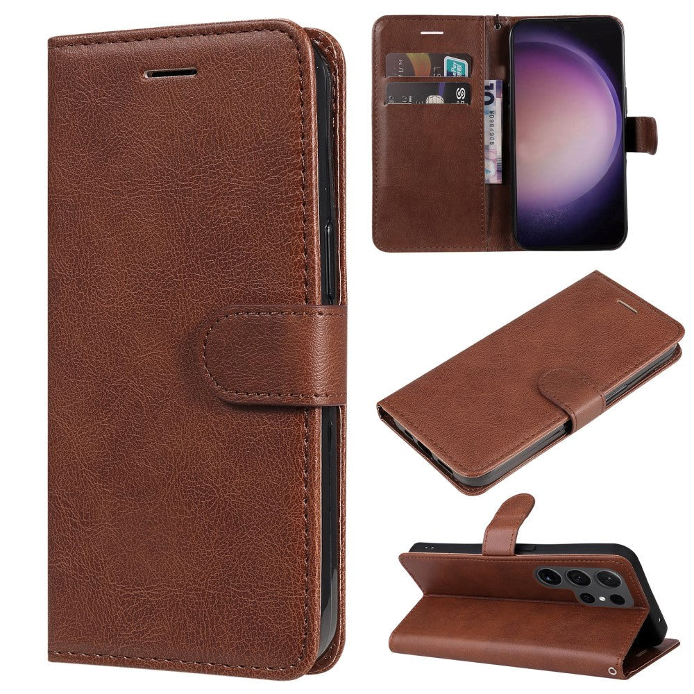 Samsung Galaxy S24 Ultra Leather Flip Case with Wallet and Strap - Brown