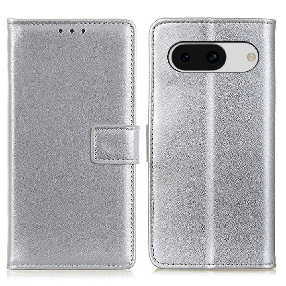 Google Pixel 8a Leather Wallet Case & Kickstand - Silver