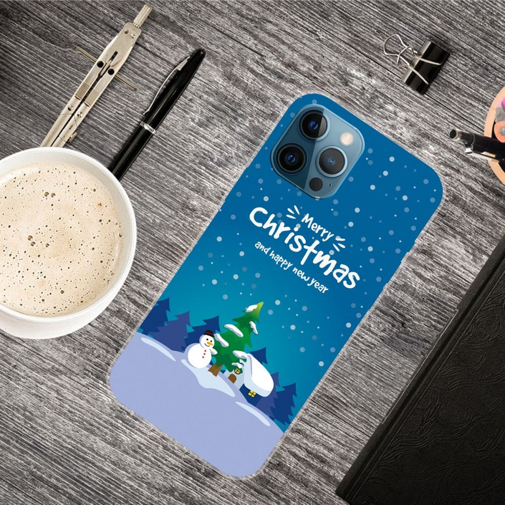 iPhone 15 Pro Flexible Plastic Christmas Case - Merry Christmas - Snowman and Christmas Tree