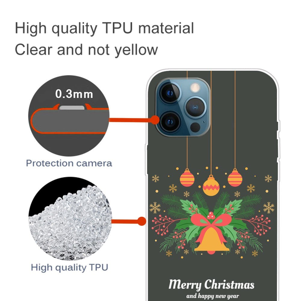 iPhone 15 Pro Fleksibelt Plast Jul Deksel - Merry Christmas - Julekrans og Juleklokke