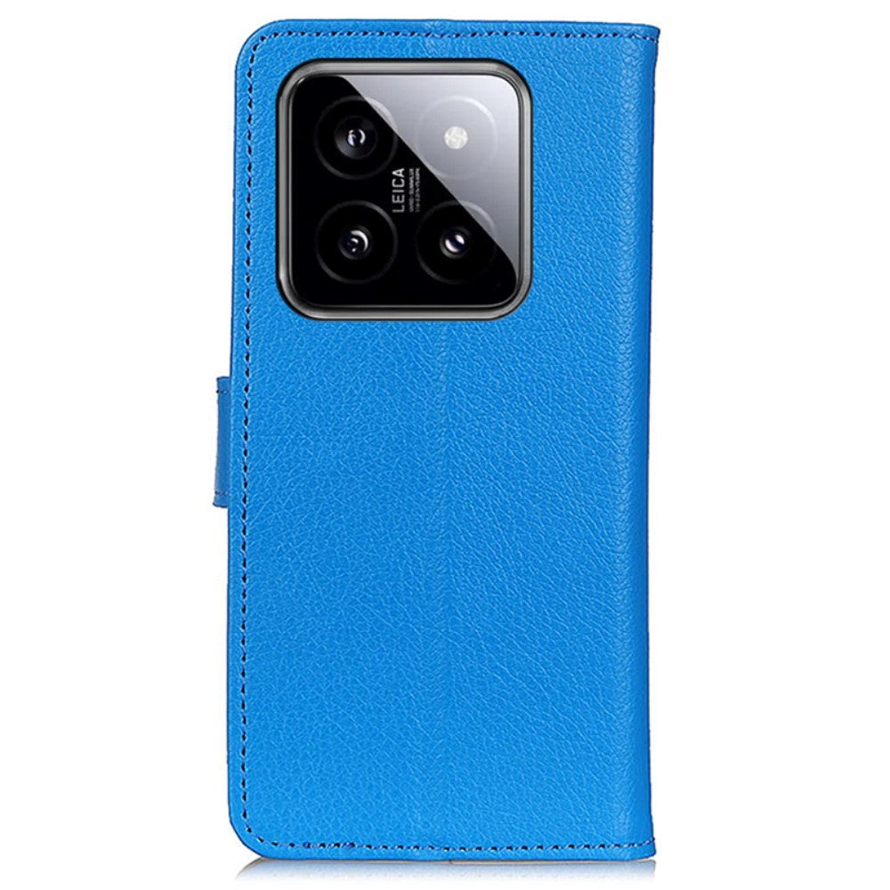 Xiaomi 14 Pro PU Litchi Leather Wallet Case - Blue