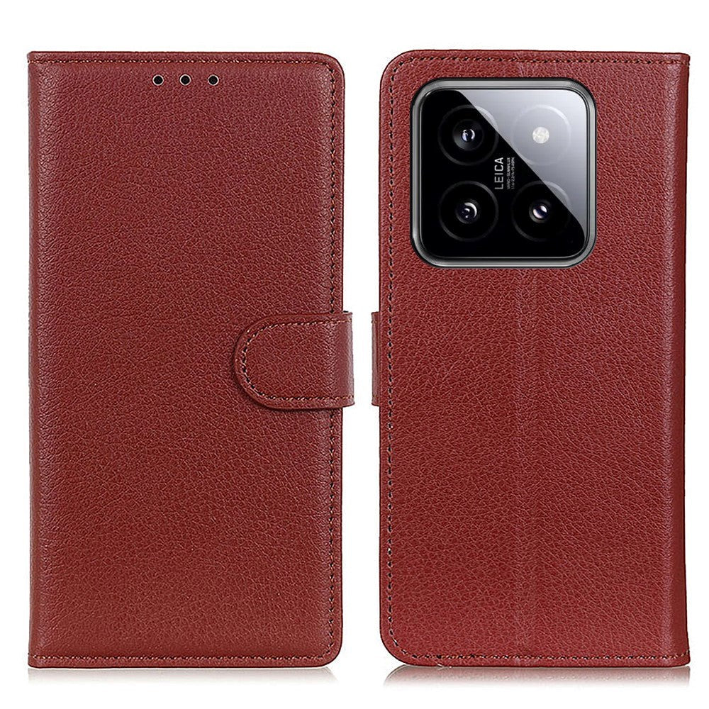 Xiaomi 14 Pro PU Litchi Leather Wallet Case - Brown