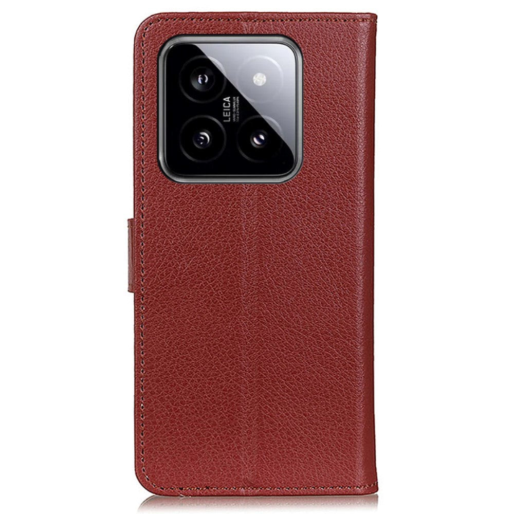 Xiaomi 14 Pro PU Litchi Leather Wallet Case - Brown