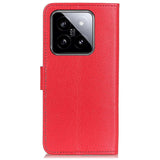 Xiaomi 14 Pro PU Litchi Leather Wallet Case - Red