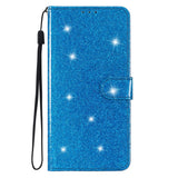 Samsung Galaxy S24+ (Plus) Leather Case with Wallet and Strap - Glitter - Blue