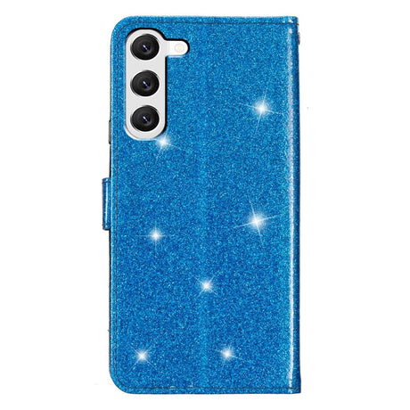 Samsung Galaxy S24+ (Plus) Leather Case with Wallet and Strap - Glitter - Blue