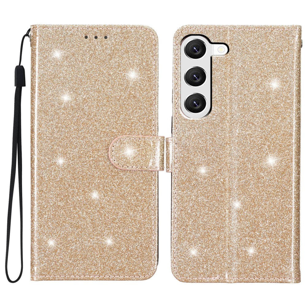 Samsung Galaxy S24+ (Plus) Leather Case with Wallet and Strap - Glitter - Gold