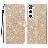 Samsung Galaxy S24+ (Plus) Leather Case with Wallet and Strap - Glitter - Gold