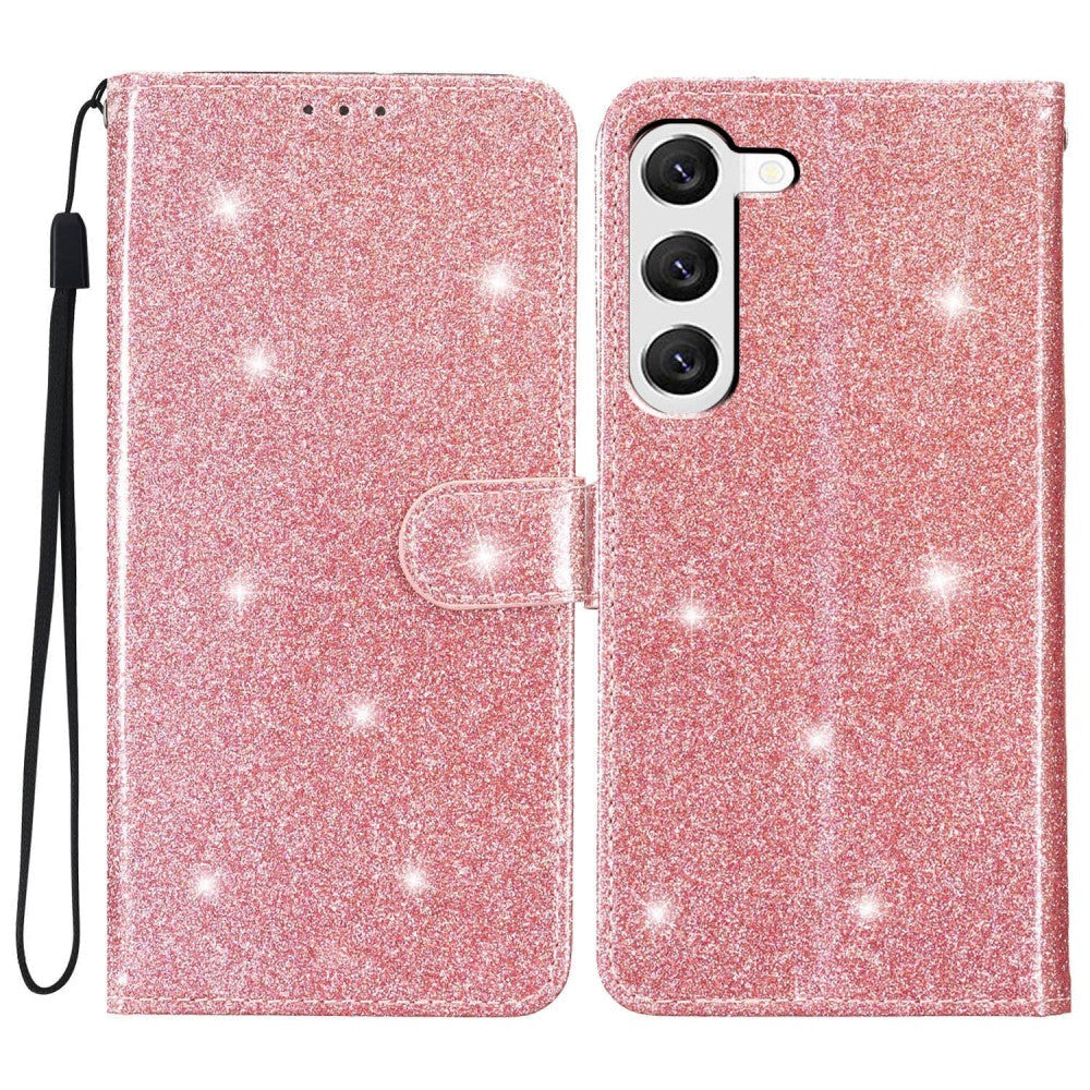 Samsung Galaxy S24+ (Plus) Leather Case with Wallet and Strap - Glitter - Rose Gold