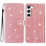 Samsung Galaxy S24+ (Plus) Leather Case with Wallet and Strap - Glitter - Rose Gold