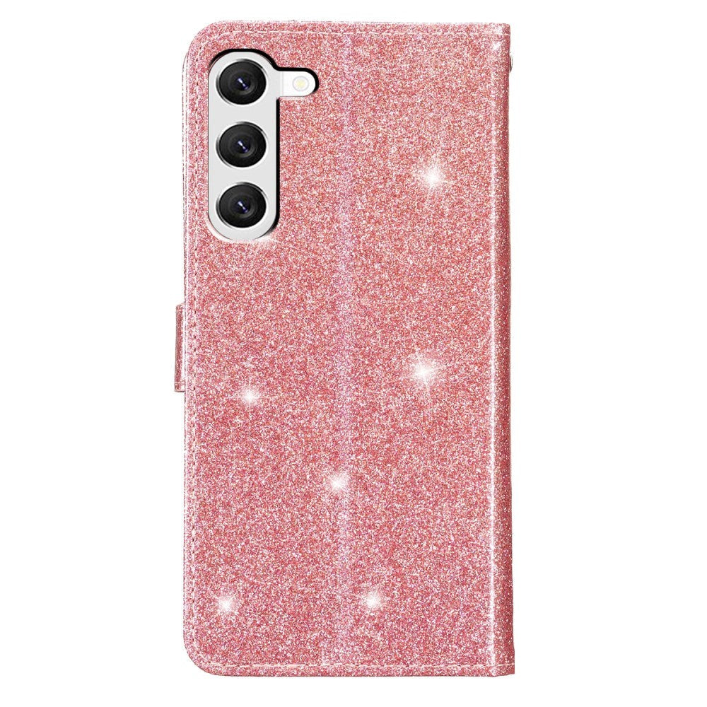 Samsung Galaxy S24+ (Plus) Leather Case with Wallet and Strap - Glitter - Rose Gold