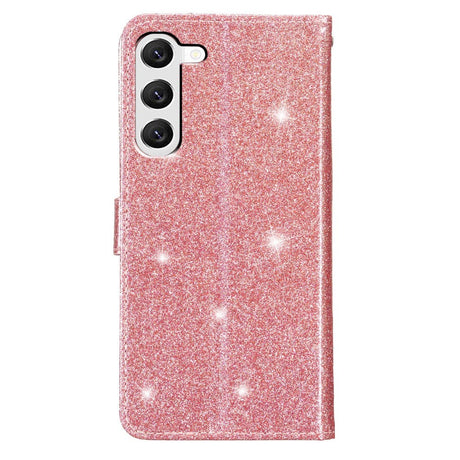 Samsung Galaxy S24+ (Plus) Leather Case with Wallet and Strap - Glitter - Rose Gold