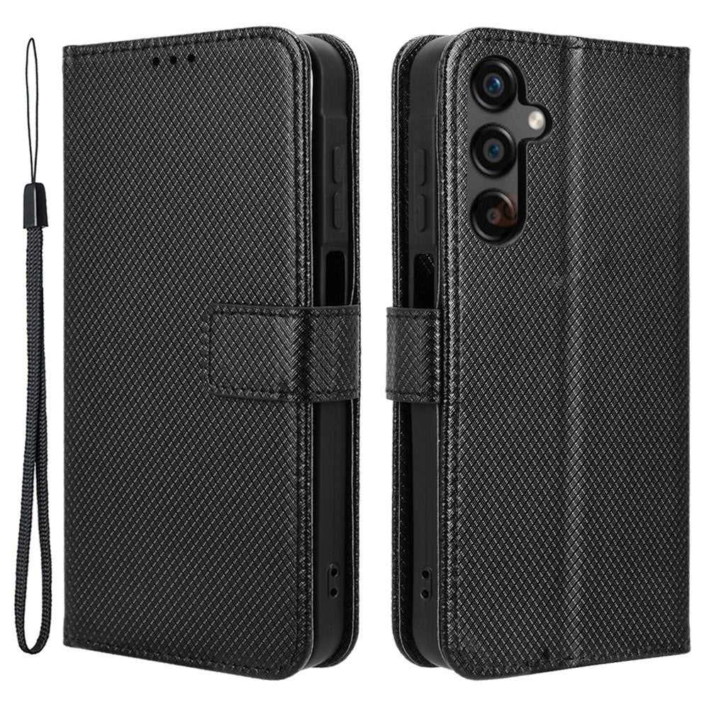 Samsung Galaxy A25 (5G) Leather Flip Case w. Strap & Texture - Black