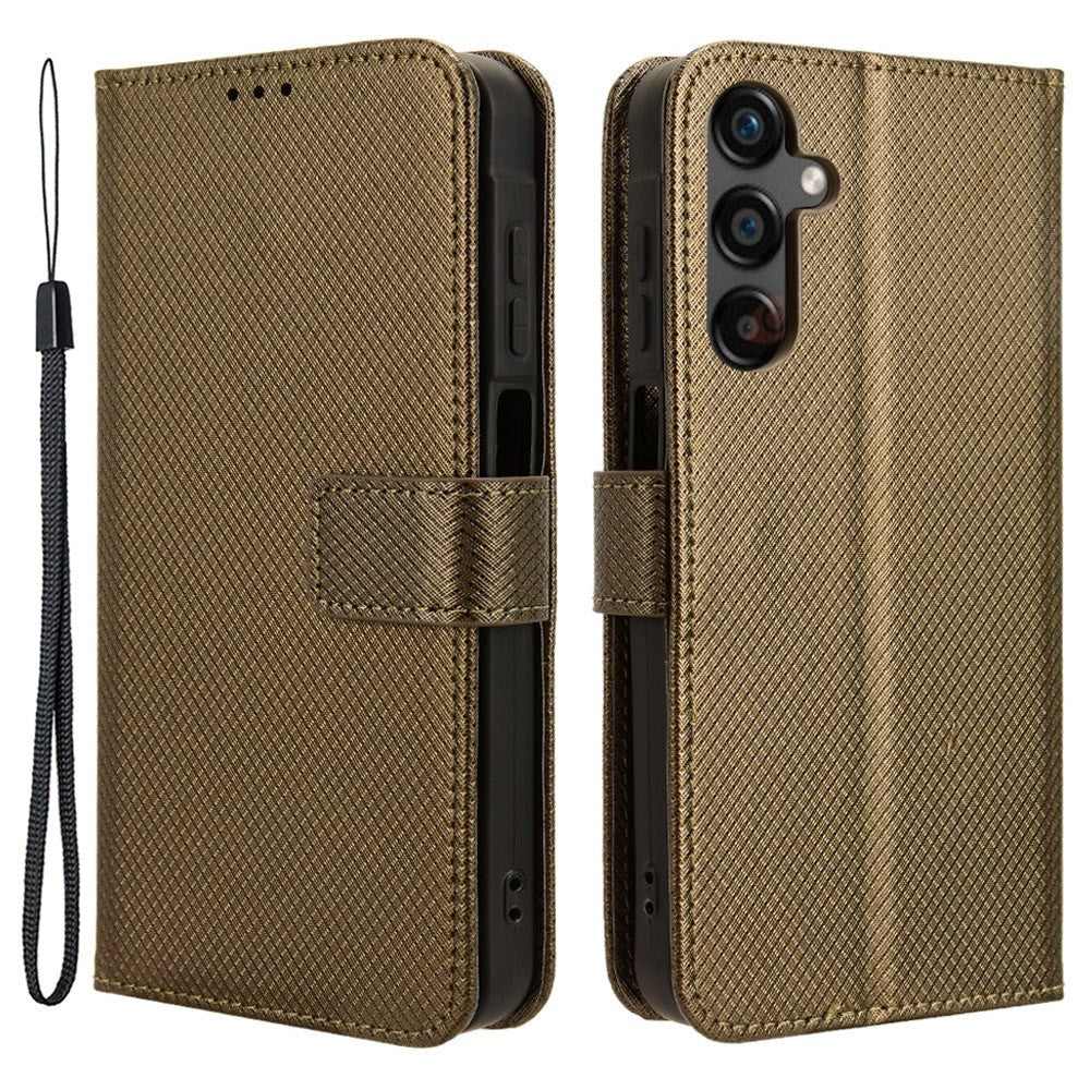 Samsung Galaxy A25 (5G) Leather Flip Case w. Strap & Texture - Brown