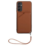 Samsung Galaxy A15 (5G) / A15 Leather Covered Plastic Case w. Wallet & Strap - Brown