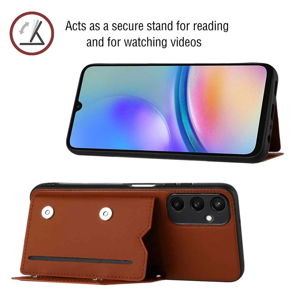 Samsung Galaxy A15 (5G) / A15 Leather Covered Plastic Case w. Wallet & Strap - Brown