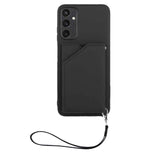 Samsung Galaxy A15 (5G) / A15 Leather Covered Plastic Case w. Wallet & Strap - Black