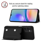 Samsung Galaxy A15 (5G) / A15 Leather Covered Plastic Case w. Wallet & Strap - Black