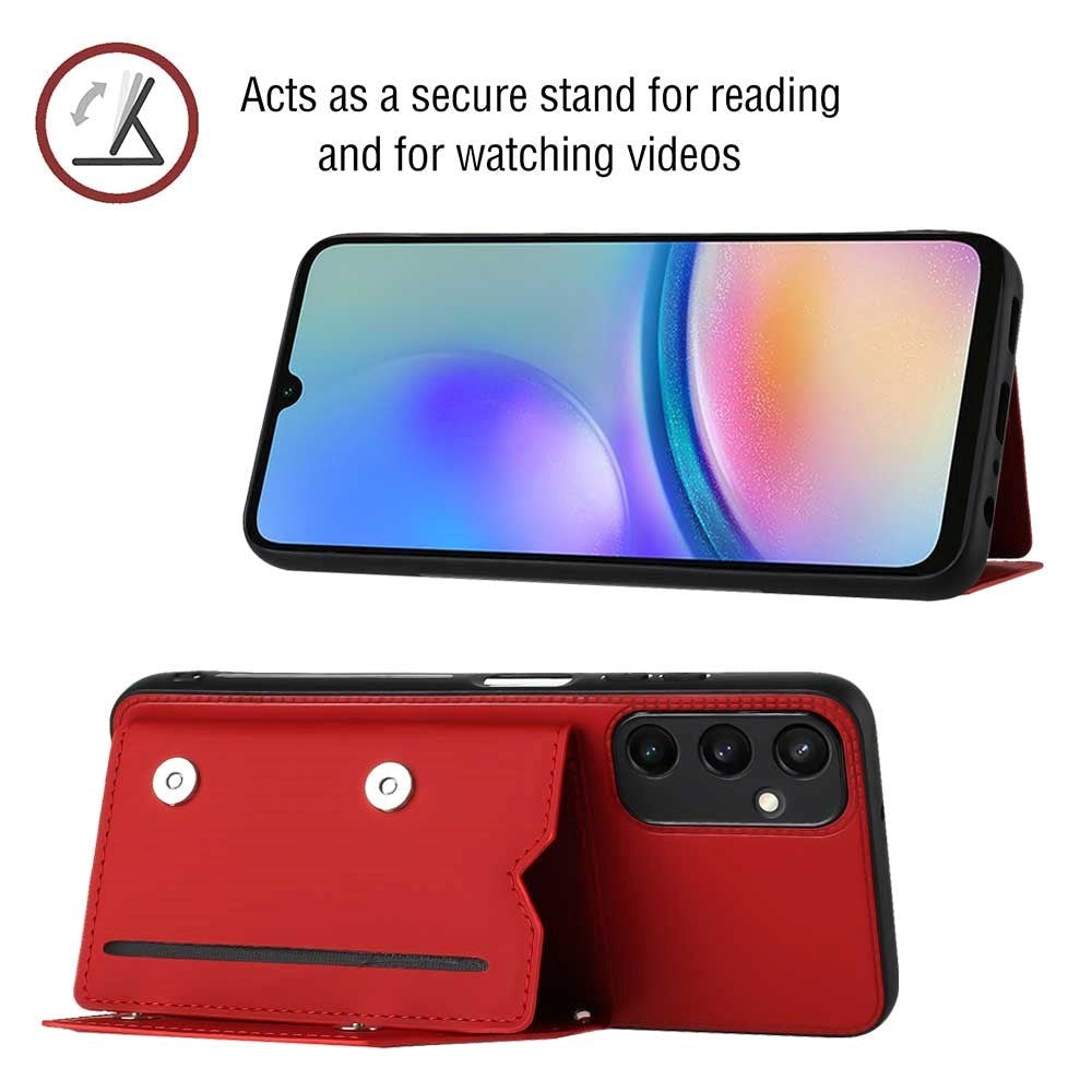 Samsung Galaxy A15 (5G) / A15 Leather Covered Plastic Case w. Wallet & Strap - Red