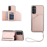 Samsung Galaxy A15 (5G) / A15 Leather Covered Plastic Case w. Wallet & Strap - Rose Gold