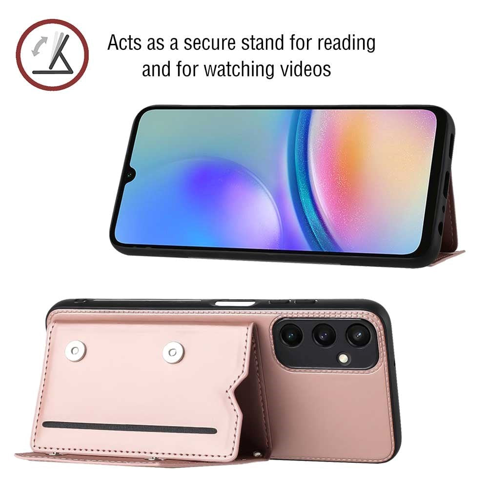 Samsung Galaxy A15 (5G) / A15 Leather Covered Plastic Case w. Wallet & Strap - Rose Gold