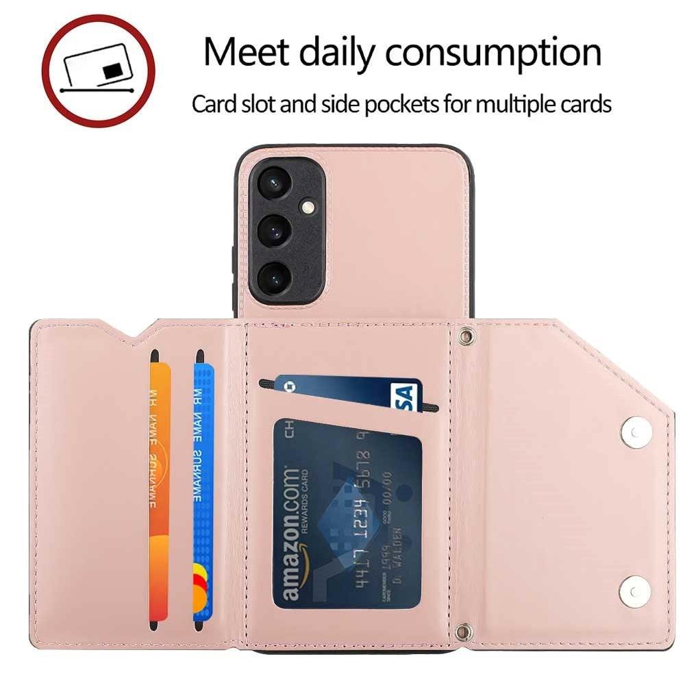 Samsung Galaxy A15 (5G) / A15 Leather Covered Plastic Case w. Wallet & Strap - Rose Gold