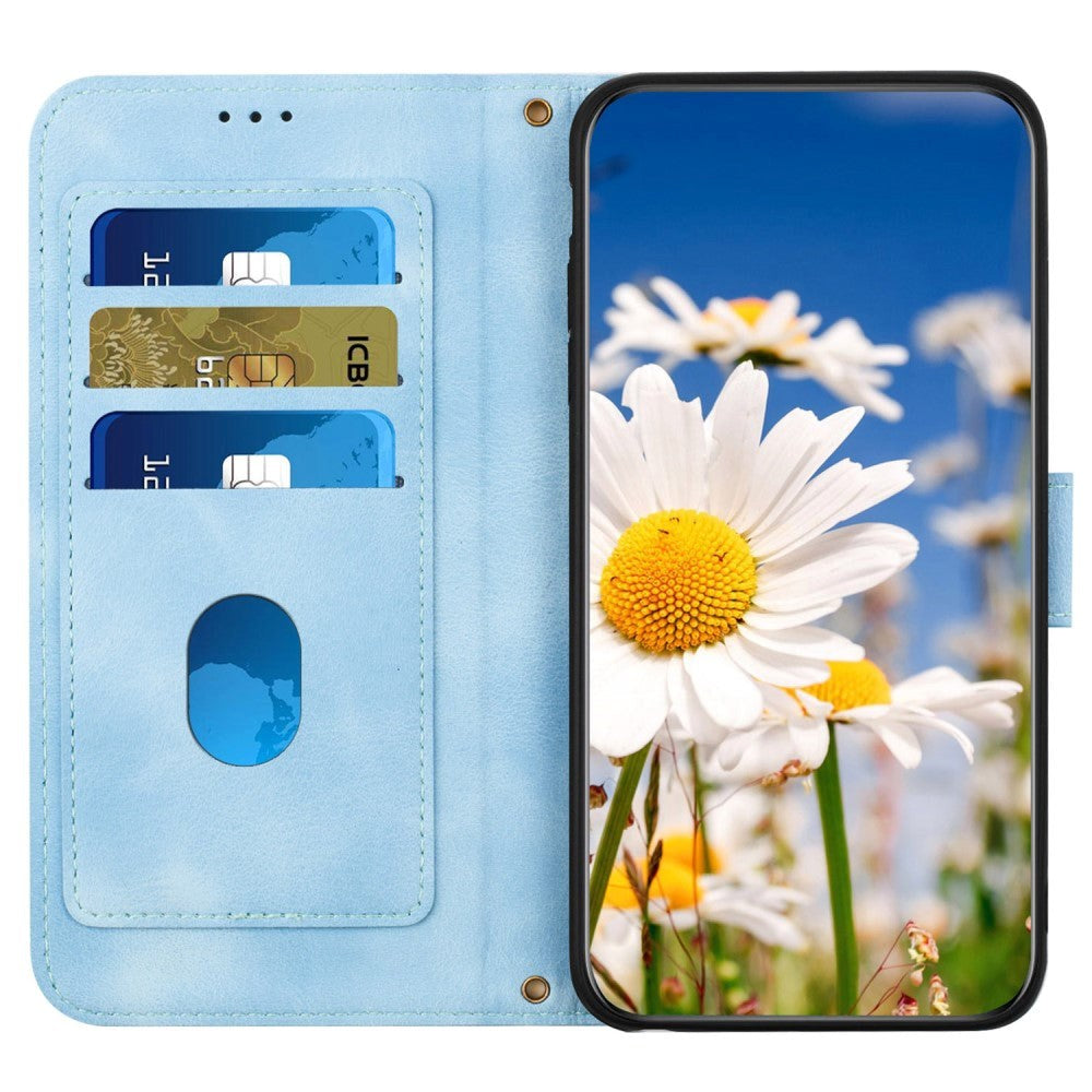 Samsung Galaxy S24 Ultra Leather Flip Case with Wallet and Strap - Light Blue with Flowers