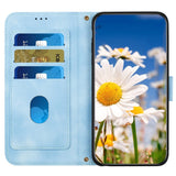 Samsung Galaxy S24 Ultra Leather Flip Case with Wallet and Strap - Light Blue with Flowers