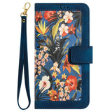 Samsung Galaxy S24 Ultra Leather Flip Case with Wallet and Strap - Dark Blue with Flowers