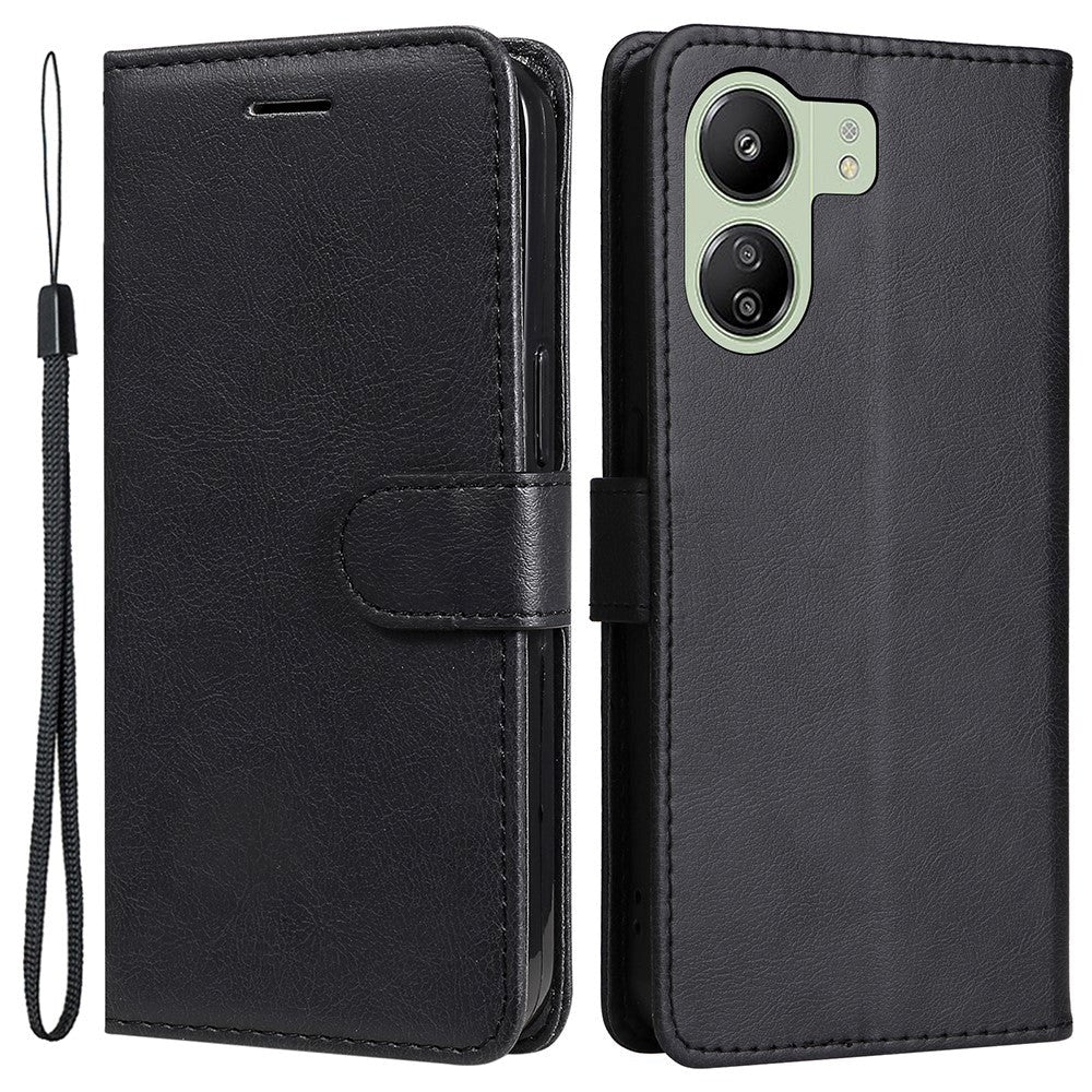 Xiaomi Poco C65 / Redmi 13C Leather Flip Case with Wallet and Strap - Black