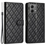 EIDERWOOD Motorola Moto G84 Leather Flip Case w. Wallet & Strap - Rhombus - Black