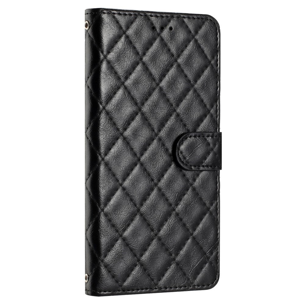 EIDERWOOD Motorola Moto G84 Leather Flip Case w. Wallet & Strap - Rhombus - Black