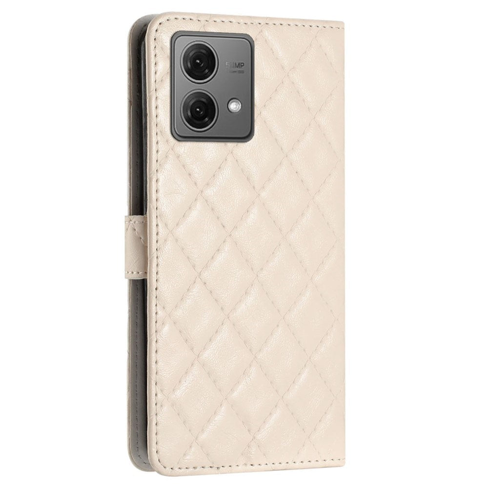 EIDERWOOD Motorola Moto G84 Leather Flip Case w. Wallet & Strap - Rhombus - Beige