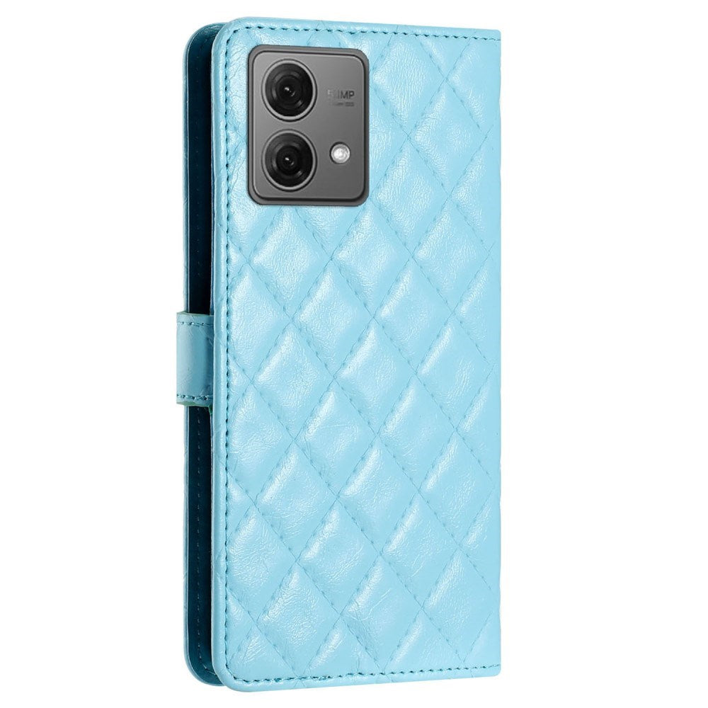 EIDERWOOD Motorola Moto G84 Leather Flip Case w. Wallet & Strap - Rhombus - Blue