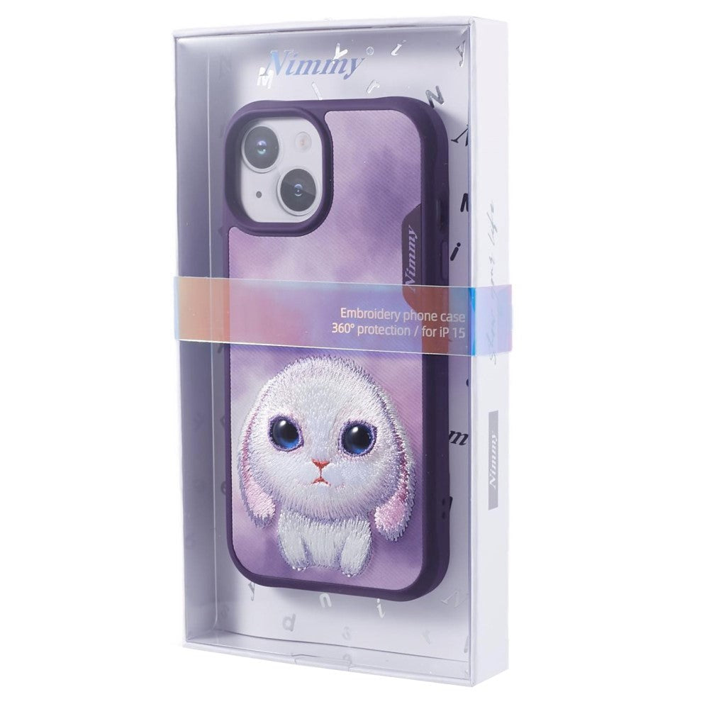 iPhone 15 Hybrid Back Case w. Animal Motif & Embroidery - Rabbit