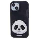 iPhone 15 Hybrid Case w. Animal Motif & Embroidery - Panda