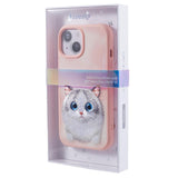 iPhone 15 Hybrid Case w. Animal Motif & Embroidery - Grey Cat