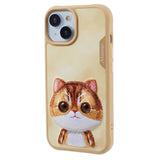 iPhone 15 Hybrid Case w. Animal Motif & Embroidery - Orange Cat