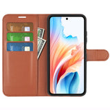 EIDERWOOD Oppo A79 (5G) Litchi Leather Case with Wallet & Stand Function - Brown