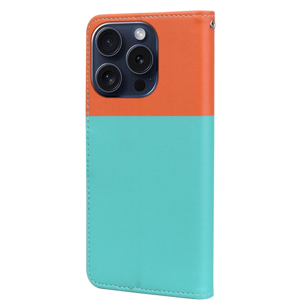 iPhone 15 Pro Flip Case with Strap / Standing function / Card Holder - Orange / Blue (Cats)