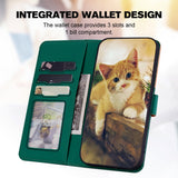 iPhone 15 Flip Case with Strap / Standing function / Card Holder - Orange / Green (Cats)