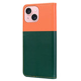 iPhone 15 Flip Case with Strap / Standing function / Card Holder - Orange / Green (Cats)