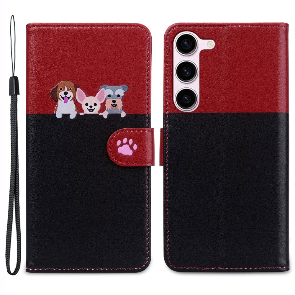 Samsung Galaxy S24 Flip Case with Strap / Standing function / Card Holder - Red / Black (Cats)